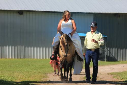 My trusty guy Chex was with me on my wedding day.  My dad has never been a fan of horses, and does not share my love of Chex, so I waited until the morning of my wedding to tell him he would be walking me up the aisle, right next to Chex.